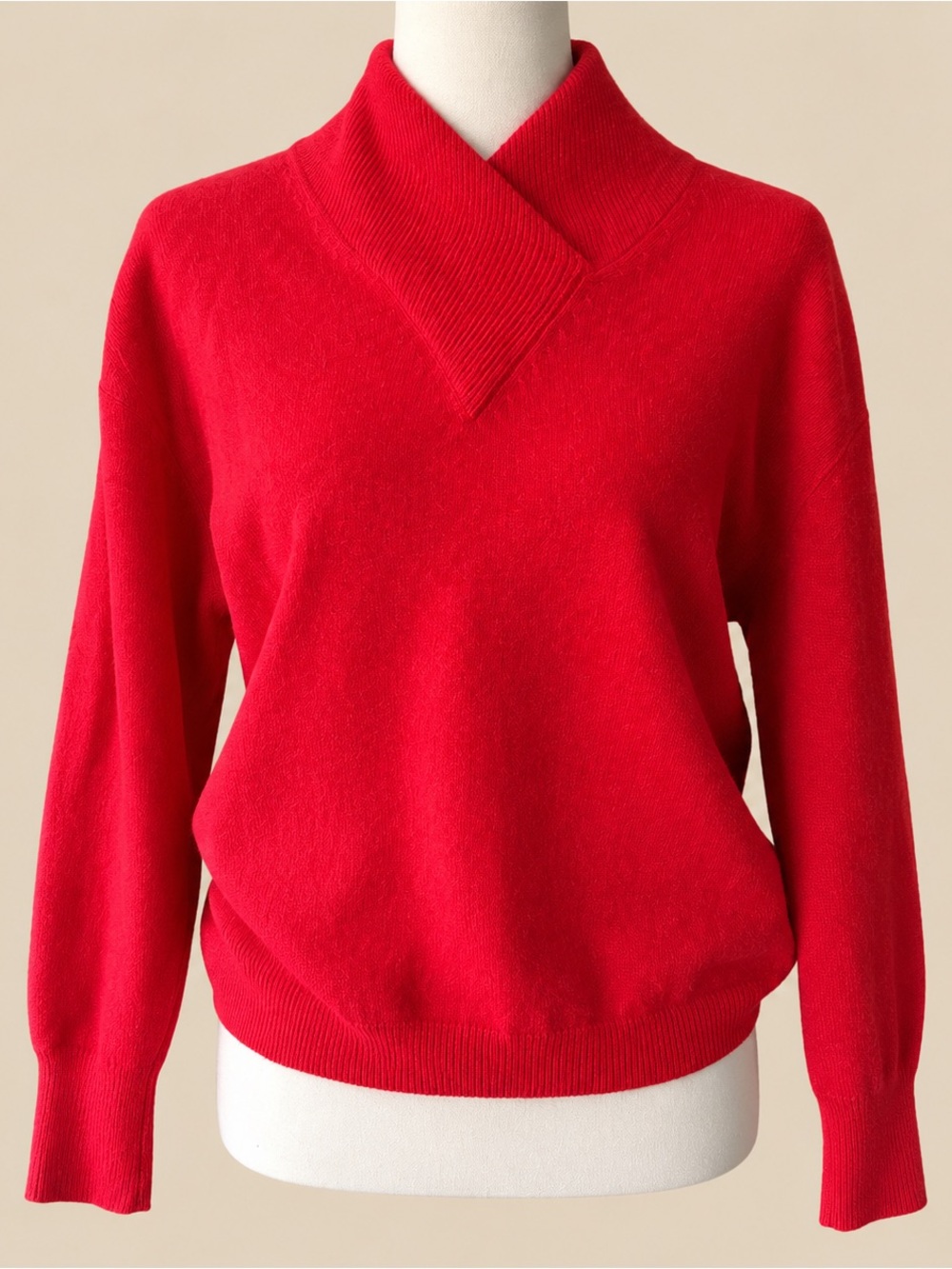 80s Vintage Cashmere Wool Blend Mild V Neck Red Sweater M